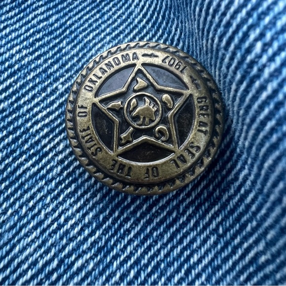 Vintage Double Breasted Denim Trench with Oklahoma Buttons Barn Coat Size 18/20 - Picture 2 of 5